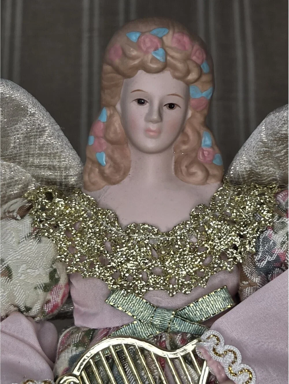 Vintage Angel Christmas Tree Topper Ceramic Head & Hands 11.5 Inch